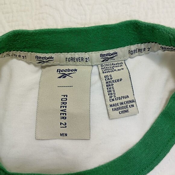 Reebok X Forever 21 Mens Sports Tee With 58 Graphic White & Green Size M - Picture 3 of 6